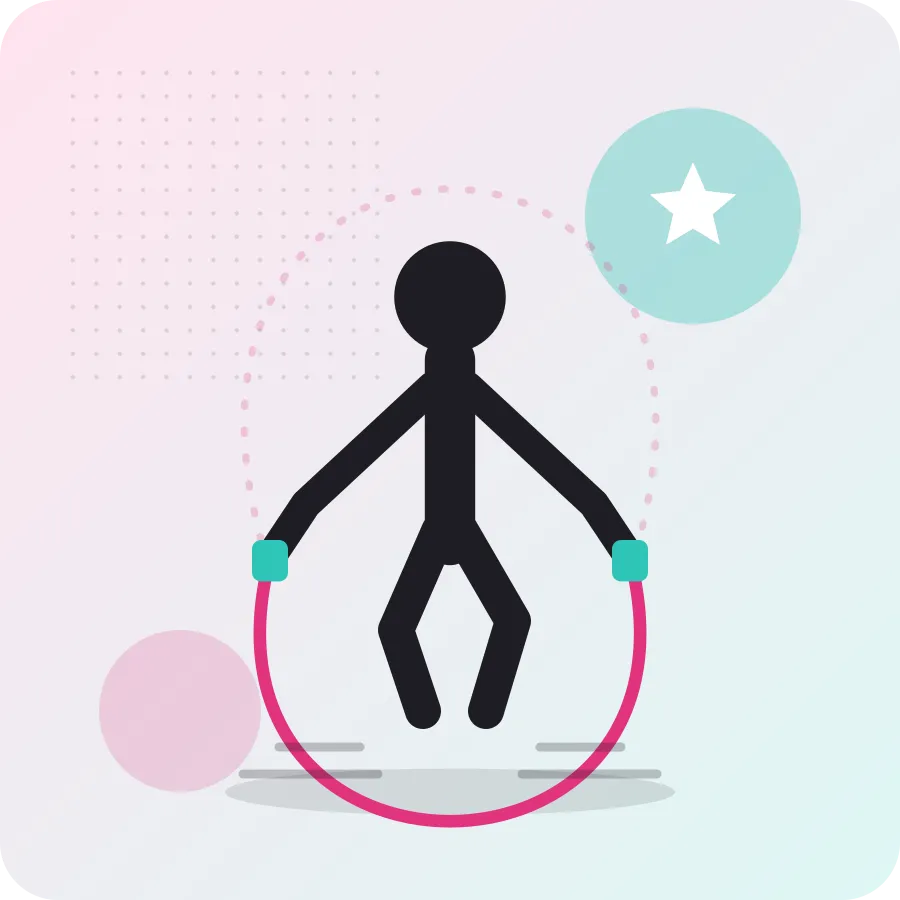 Illustration of a person jumping a pink skipping rope